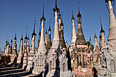 Rows of stupas in the Kakku (Kekku) Pagoda complex. The complex was kept hidden from the rest of the world until 2002 when it was opened to foreigners. Shan State, Burma (Myanmar).
